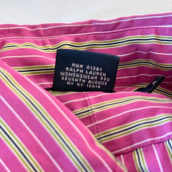 Ralph Lauren Sport Women's Size 4 Pink & Green Striped Button Down 3/4 Sleeve - Picture 10 of 10